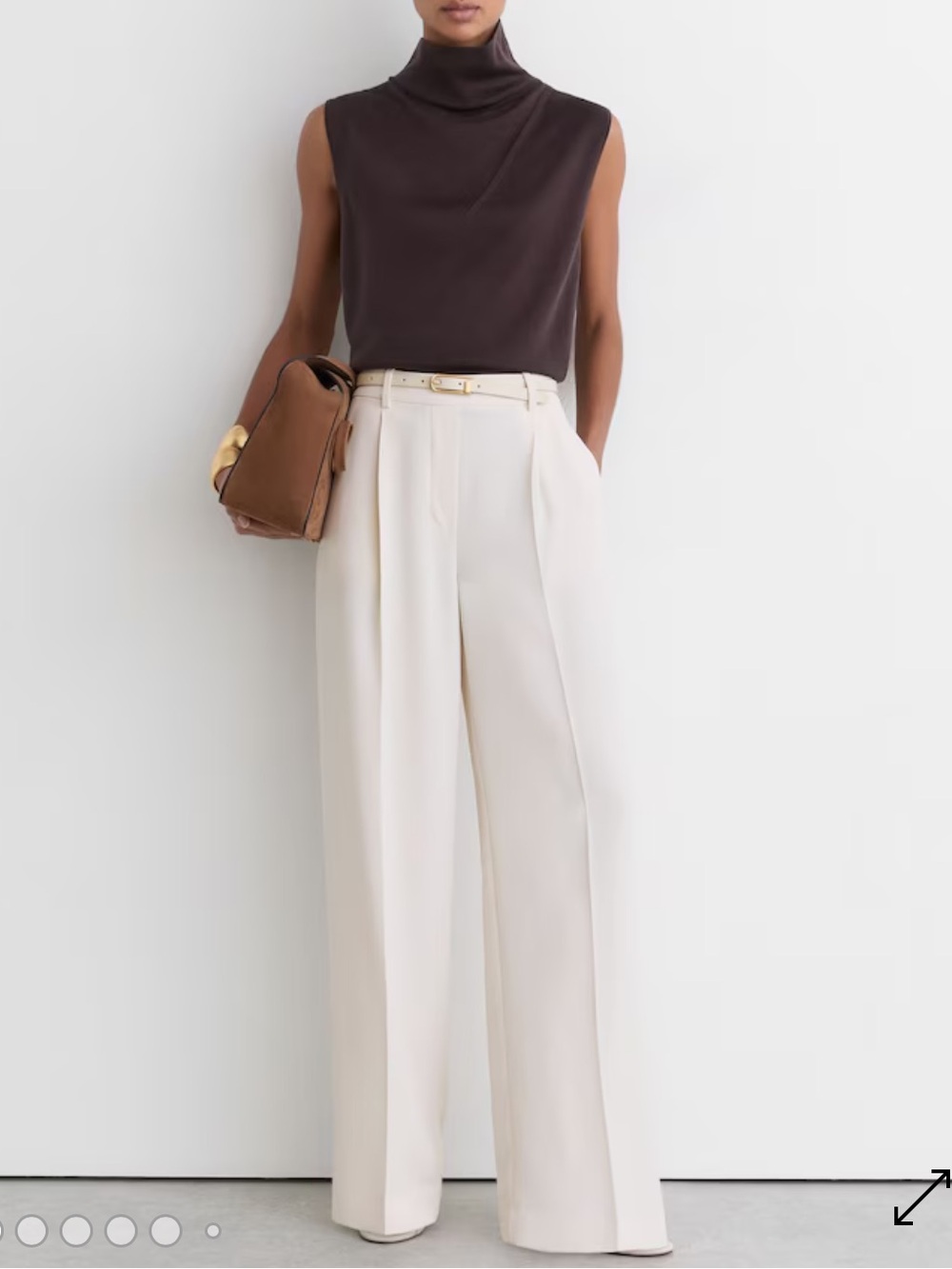 Reiss Eden Elastic-Waist Wide Leg Twill Trousers in Cream Size 6